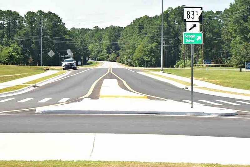 The roundabout of Arkansas 83 Spur (Scogin Drive) and Jordan Drive toward the north entrance into the University of Arkansas at Monticello is pictured Wednesday, July 23, 2025. (Pine Bluff Commercial/I.C. Murrell)