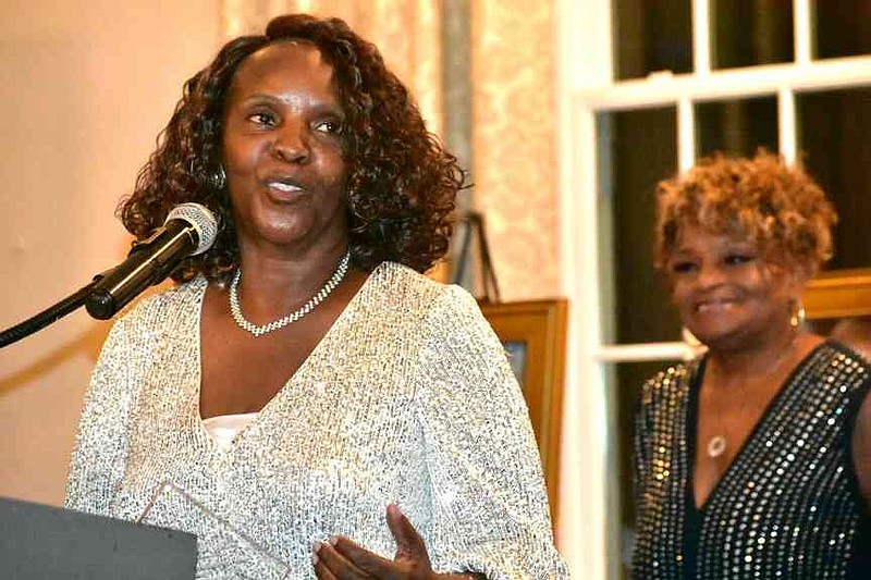 Recent UAPB Interim Chancellor Andrea Stewart makes comments after being honored for her yearlong leadership of the university. (Pine Bluff Commercial/I.C. Murrell)