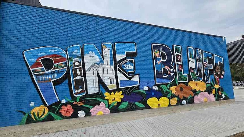 A mural of Pine Bluff is painted on the east side of The Magnolia Food Market and Bar. (Pine Bluff Commercial/I.C. Murrell)