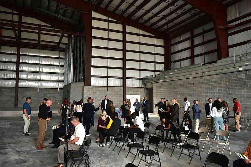 Relyance Bank Arena at the new Watson Chapel High School is under construction. Pictured to the left is the stage area for the gymnatorium. (Pine Bluff Commercial/I.C. Murrell)