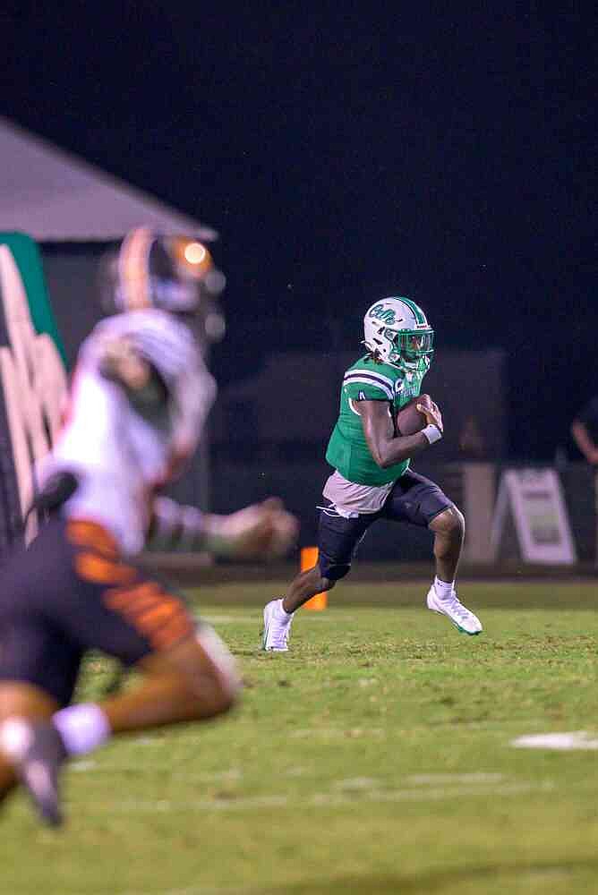 UAM quarterback Tavion Faulk finds open running room against East Central on Saturday, Sept. 13, 2025, in Monticello. (Special to The Commercial/Taylor James)