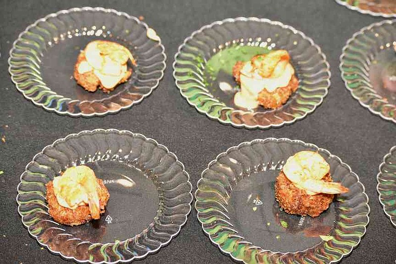 Fried macaroni nuggets with shrimp, prepared by Aron's 