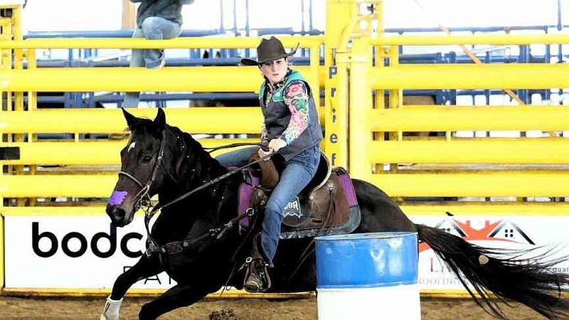 Student Graysun Tice shows off her skills in 2023 at a rodeo in this file photo. The University of Arkansas at Monticello will host the 2025 Weevil Stampede at 7 p.m. Oct. 16-18. (Special to The Commercial/University of Arkansas at Monticello)
