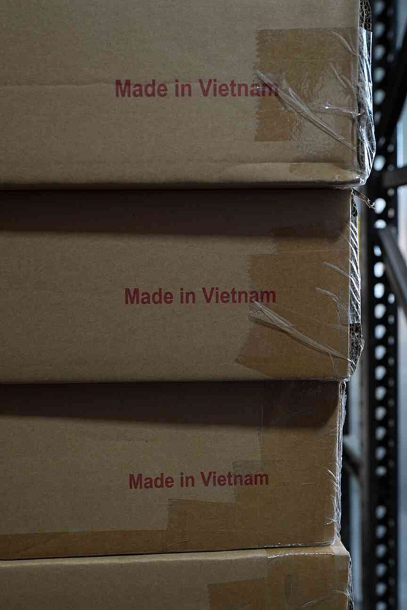 Imported kitchen cabinets from Vietnam are stacked up at Linq Kitchen's warehouse in City of Industry, Calif., Friday, Oct. 10, 2025. (AP Photo/Damian Dovarganes)