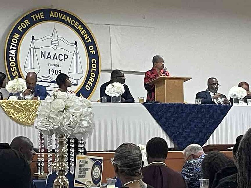 Keynote speaker Elizabeth Eckford, one of the Little Rock Nine, urged NAACP banquet attendees on Friday night to give aid to those being harassed. "It can save a life," she said. (Special to The Commercial/Michael McCray)