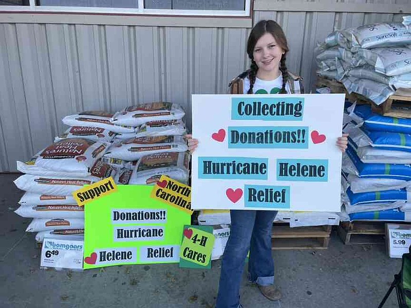 During the aftermath of Hurricane Helene in 2024, Washington County 4-H members organized 4-H Cares drives, collecting almost 8,400 pounds of donated relief items. (Special to The Commercial/University of Arkansas System Division of Agriculture)