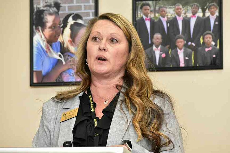 Traci Holland, executive director of curriculum and instruction for the Watson Chapel School District, gives an academic report in this Sept. 9, 2024, photo. (Pine Bluff Commercial/I.C. Murrell)