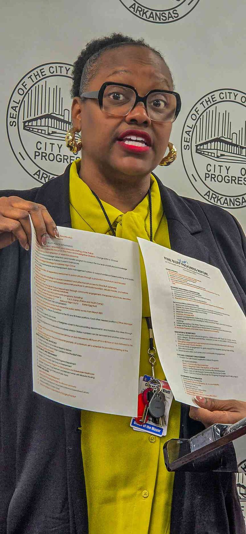 Pine Bluff Mayor Vivian Flowers explains that the additional revenue from the proposed tax is critical to address chronic city budget deficits and an eroding tax base. (Pine Bluff Commercial/Eplunus Colvin)