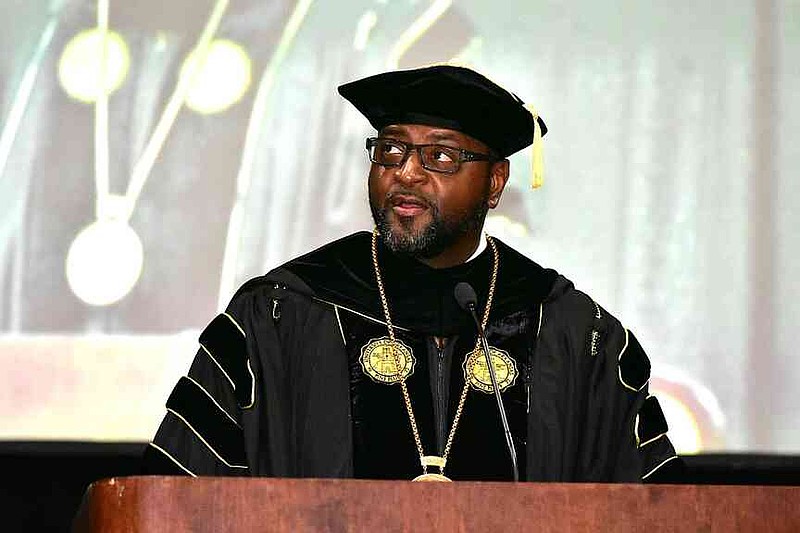 Chancellor Anthony Graham presides over his first University of Arkansas at Pine Bluff graduation Saturday, Dec. 13, 2025, at the Pine Bluff Convention Center. (Pine Bluff Commercial/I.C. Murrell)