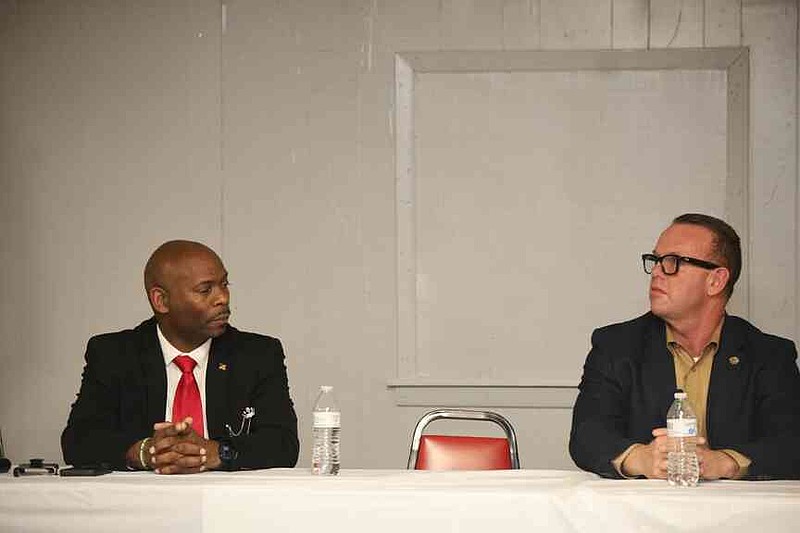 Candidates for the Jefferson County Sheriff's office, Mark Cannon and Chris Lowery, leveled sharp criticisms against incumbent Sheriff Lafayette Woods, Jr., during a recent candidate forum. (Andre Braswell/Special to the Commercial)