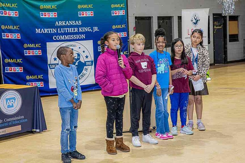 Park Avenue Elementary School third graders recite the principles of Dr. Martin Luther King Jr. during the 2026 King Week celebration in Stuttgart. (Pine Bluff Commercial/Eplunus Colvin)