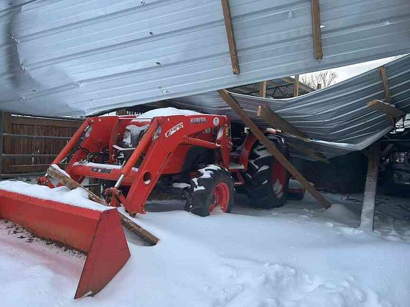 A structure caved in on equipment in Yell County after significant snowfall, Jan. 24-25, 2026. (Special to The Commercial/Bobby Powell/University of Arkansas System Division of Agriculture)