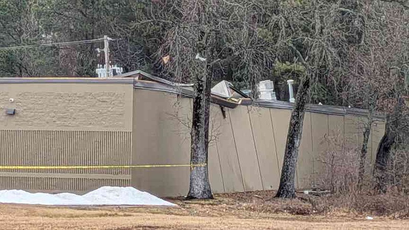 The south end to Brookshire's in White Hall is bent inward as a result of a collapsed roof Tuesday, Feb. 3, 2026. (Pine Bluff Commercial/I.C. Murrell)