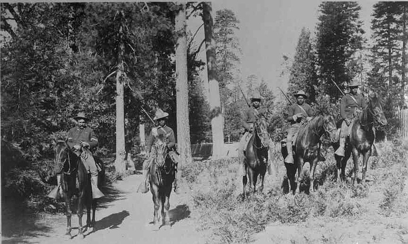 Buffalo Soldiers in the 24th Infantry carried out mounted patrol duties in Yosemite in 1899. (National Park Service)