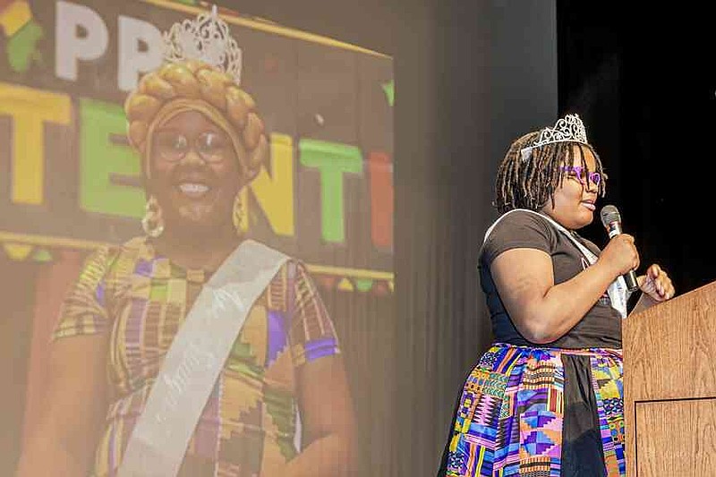 Cali Reed of Pine Bluff, Stuttgart's Miss Juneteenth 2025, delivers a Black History speech.