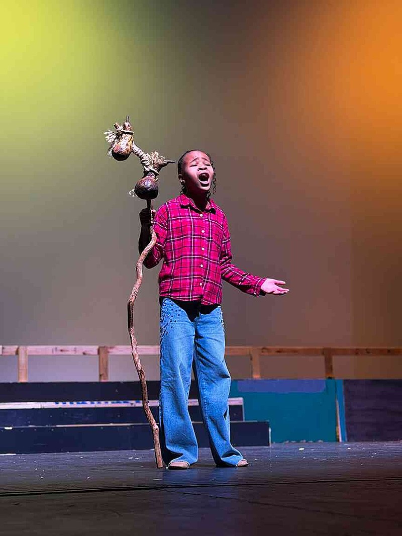 Avery Martin, who portrays Rafiki, rehearses a scene from 'The Lion King Jr.' Feb. 26 at the Arts & Science Center for Southeast Arkansas. Performances are March 12-15. (Special to The Commercial/ARTx3 Campus)