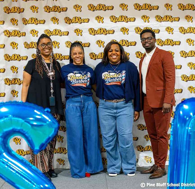 Pictured from left are Broadmoor Assistant Principal Teresa Farver; former James Matthews Elementary Assistant Principal Tamika Freeman-Taylor; Jacksonville Middle School Assistant Principal Nikita Richardson-Lowe, founder and executive director of RichKrew Inc.; and Broadmoor Principal Tim Scott. (Special to the Commercial/Cary Clayton)