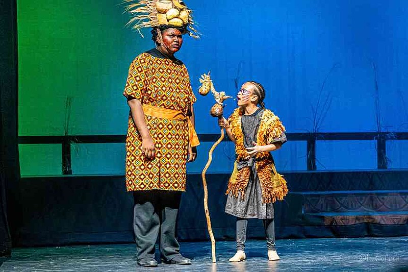 Rafiki offers some cryptic and perhaps a bit literal wisdom to a contemplative Simba. (Pine Bluff Commercial/Eplunus Colvin)
