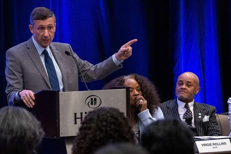 Democratic National Committee Chair Ken Martin speaks during the Black Caucus meeting as part of the DNC Summer Meeting, Thursday, Aug. 13, 2026, in Austin, Texas. (AP Photo/Joel Angel Juarez)