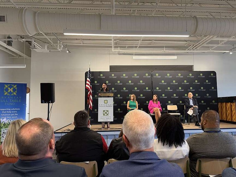 Walmart Foundation President and CEO Julie Gehrki speaks Friday about the launch of Arkansas Full Table during an event at the Springdale Senior Center. Visit nwaonline.com/photo for today's photo gallery. (NWA Democrat-Gazette/Jada Robison)