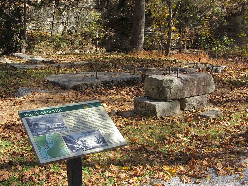 Special to the Dem-Gaz/MARCIA SCHNEDLER Foundations of the Van Winkle Mill can be seen at Hobbs State Park.