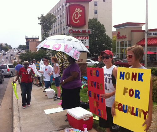 Supporters, protesters flock to Chick-fil-A