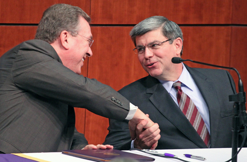 Congressman Ross presents congressional materials to Ouachita Baptist University