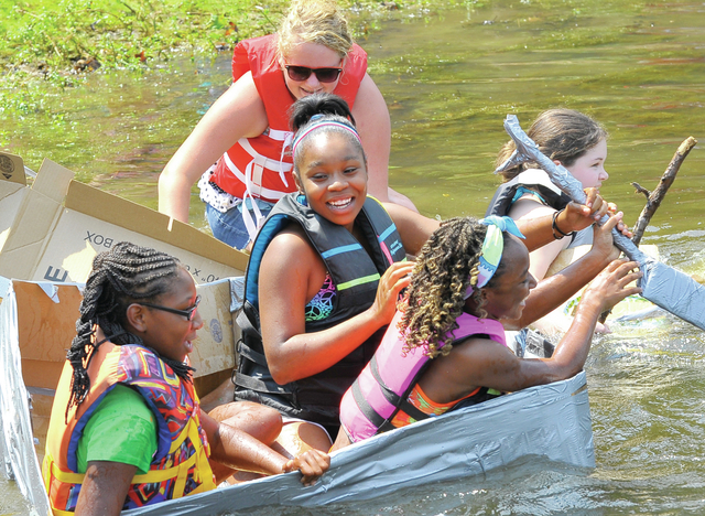 Girl Scouts set sail in cardboard boats during annual regatta