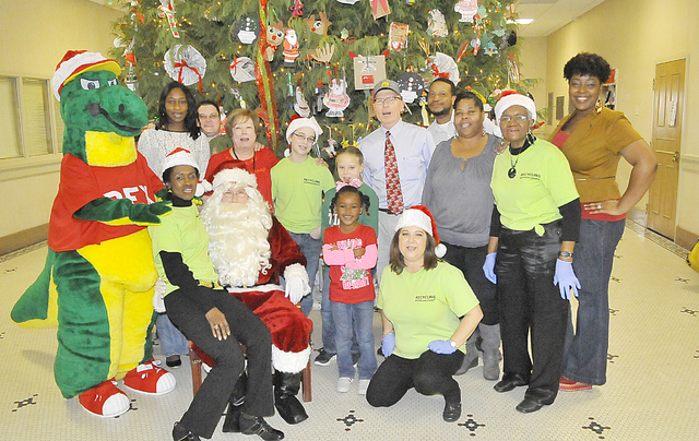 Ornaments from recycled material make Courthouse Christmas Tree shine