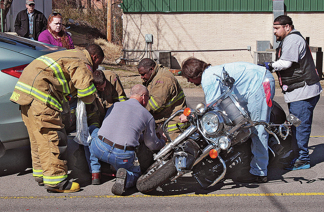 Motorcyclist transported to hospital