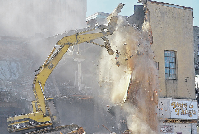 Final wall down on Main Street building