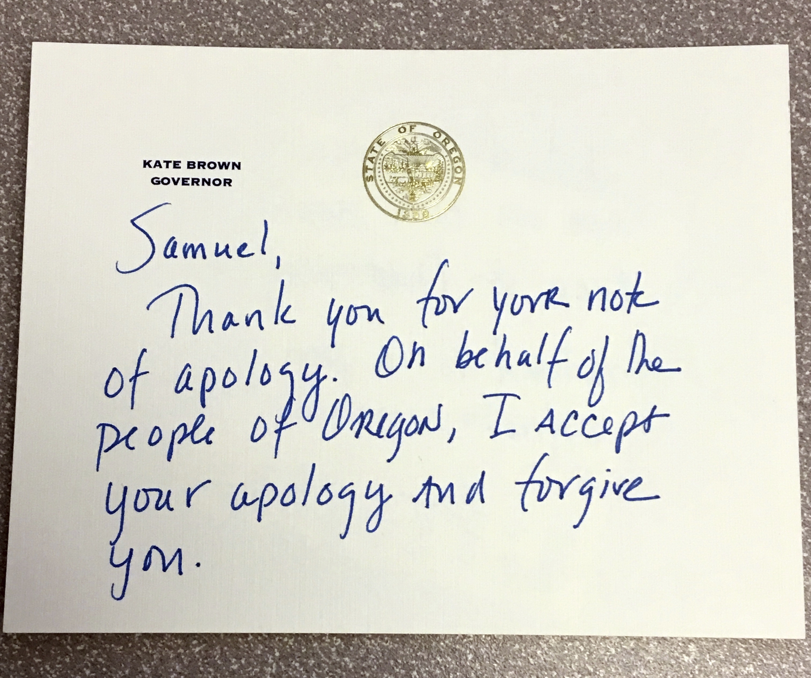 LIGHT LUNCH: Oregon governor forgives boy for swiping hazelnut, pen