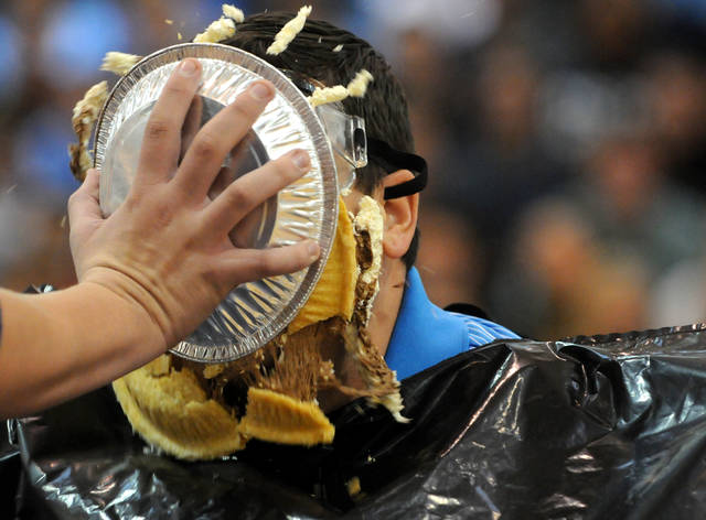 Educator may get pie in face if charity goal met
