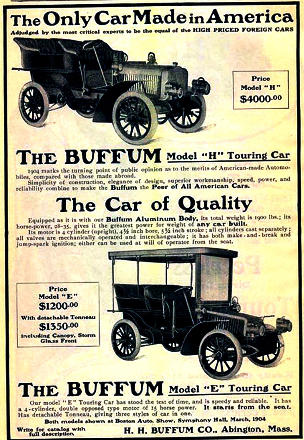 Cars We Remember: 1904 Buffum: A first generation 4-cylinder automobile built in America