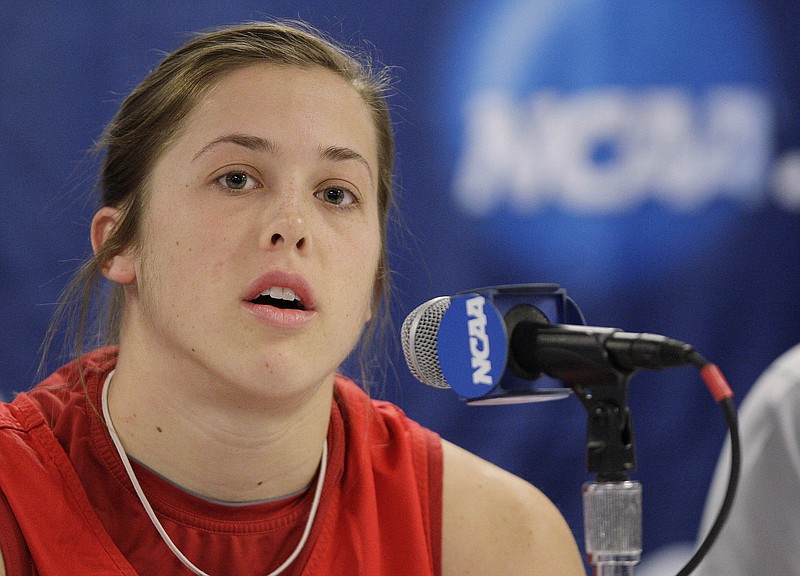 Georgia's Ashley Houts talks about an upcoming NCAA second-round tournament basketball game in 2010. (AP Photo/Ross D. Franklin)