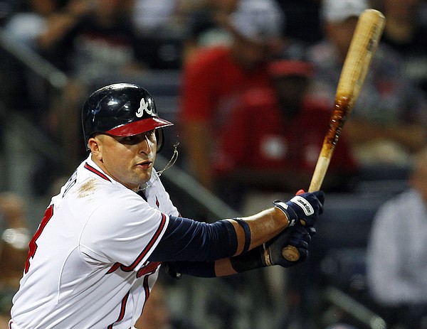 Atlanta Braves Martin Prado heads for home after hitting a homerun