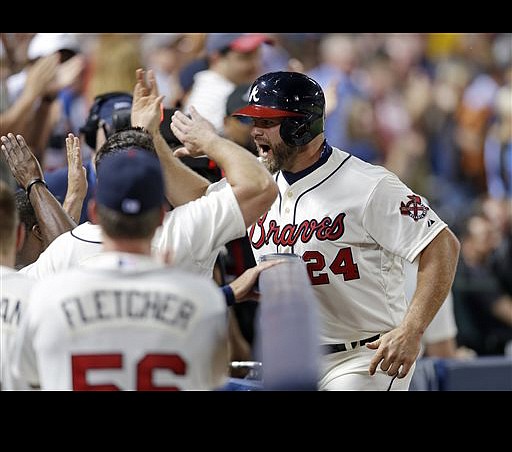 Atlanta Braves' Terry Pendleton hits a double down the right field