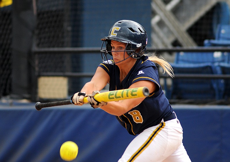 UTC's Kaiti Kelley bunts the ball in a Southern Conference softball tournament championship game in 2009 against Georgia Southern at Frost Stadium. UTC won the game 7-2.