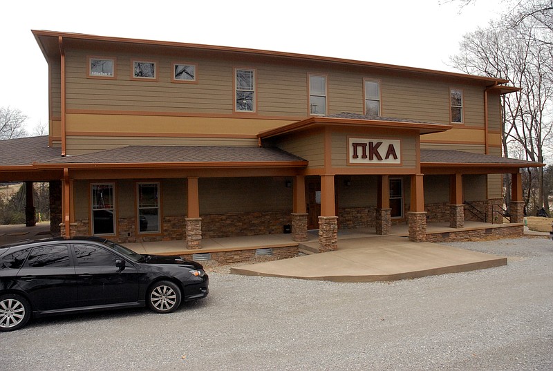 Pi Kappa Alpha Fraternity is the first Greek organization to move into a house on the new Greek Row off Central Avenue between 10th and 11th streets. The Pike house's exterior is made of stacked stone and Hardie board. The wrap-around porch is 20 feet wide by 50 feet long. The chapter's Greek letters are mounted above this side entrance.