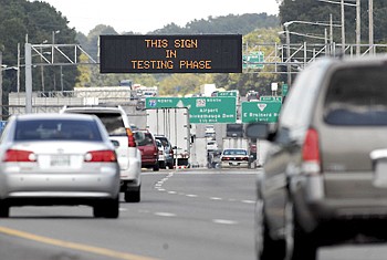Staff Photo by Tim Barber/Chattanooga Times Free Press - Aug. 31 - The Tennessee Department of Transportation is testing their SmartWay Dynamic Message Sign at the 2.0 mile marker on northbound Interstate 75.