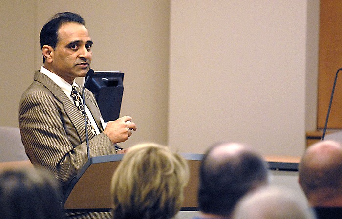In this file photo, L.N. Manchi, a consultant with Moreland-Altobelli, addresses the public about some of the details on the Chattanooga-to-Atlanta high-speed rail line in 2010.