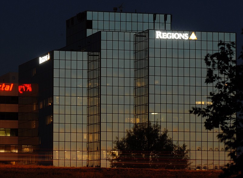 A Regions Bank sign decorates the facade of the Tallen Building in this file photo.