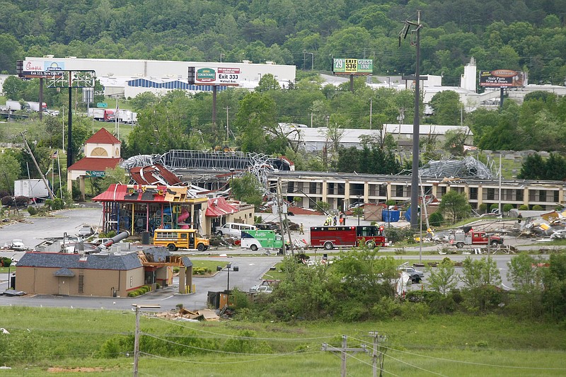 Hardee's, from front left, McDonald's and a Quality Inn were a few businesses in the path of the April 27 tornado in Ringgold, Ga. Many of the businesses along Alabama Highway were damaged.