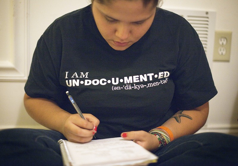 Illegal immigrant Georgina Perez takes part in a meeting organizing a rally where illegal immigrant high school students plan to tell their stories and "come out of the shadows"  in Atlanta. Perez and other young people hope to draw attention to the plight of the hundreds of thousands of young people who were brought to the U.S. illegally by their parents. (AP Photo/David Goldman)