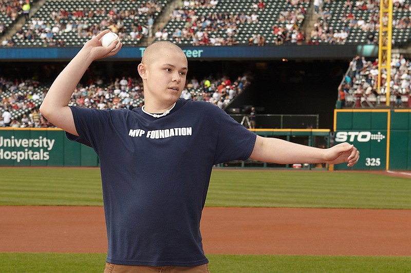 Chattanooga resident Tristin Greer throws out the first pitch at a Cleveland Indians baseball game earlier this summer.