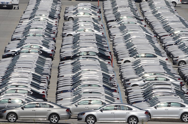 Rows of new Passats await delivery at the Chattanooga Volkswagen manufacturing plant at the Enterprise South Industrial Park on Tuesday.