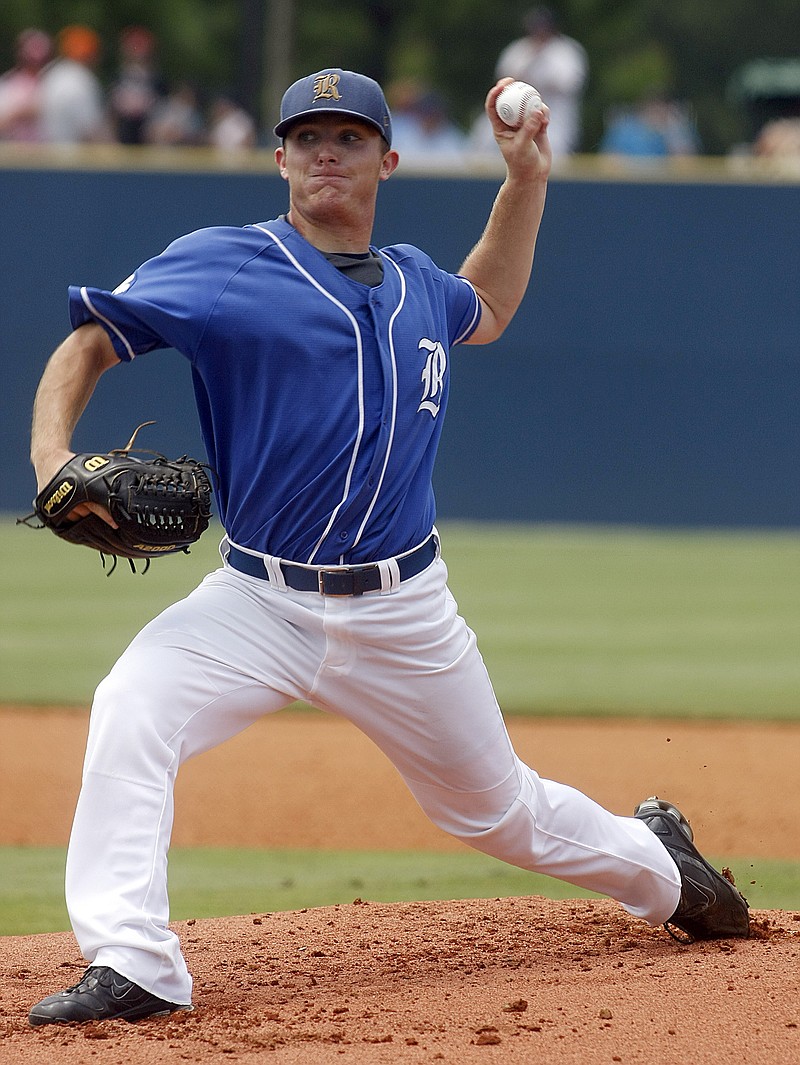 In this file photo, Ringgold High School starting pitcher Matthew Crownover throws a pitch to a Columbus hitter during a game at Columbus State University.