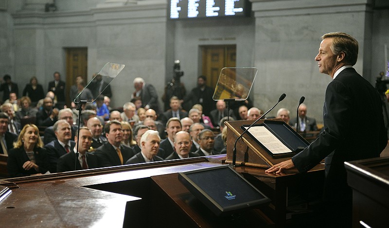 Tennessee Gov. Bill Haslam delivers his State of the State address to a joint session of the General Assembly on Monday, Jan. 30, 2012, in Nashville, Tenn.