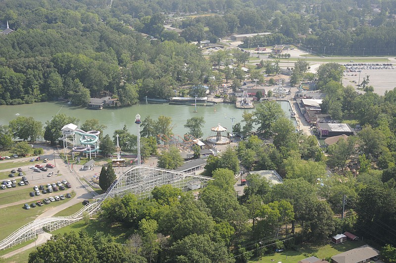 An aerial view of Lake Winnepesaukah park in Lakeview, Ga.