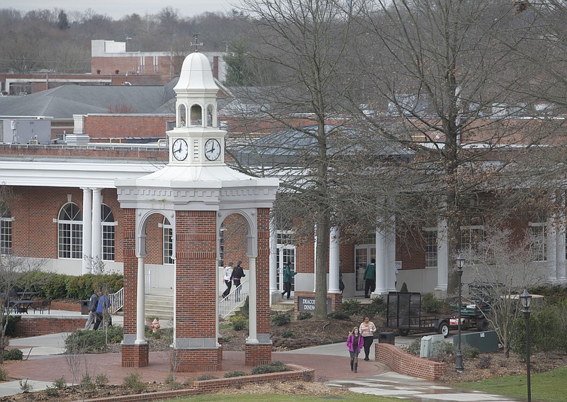 Students walk through the Lee University campus.